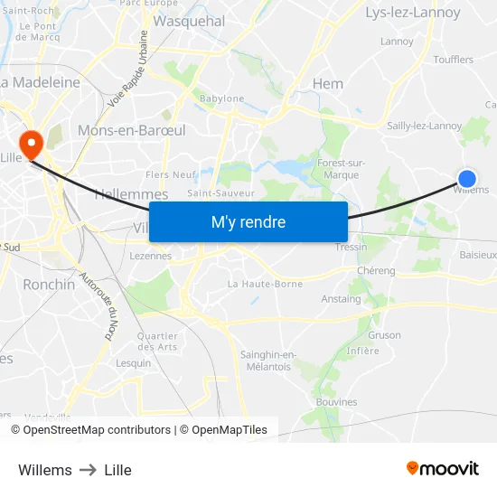Willems to Lille map