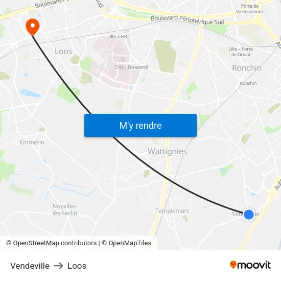 Vendeville to Loos map