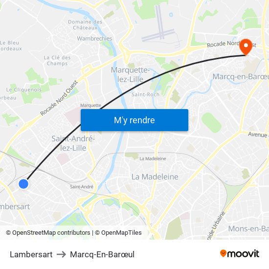 Lambersart to Marcq-En-Barœul map