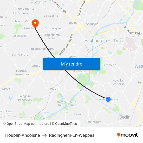 Houplin-Ancoisne to Radinghem-En-Weppes map