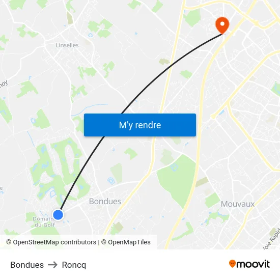 Bondues to Roncq map