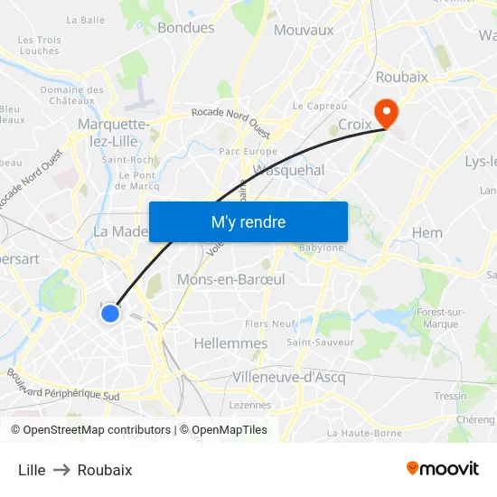 Lille to Roubaix map