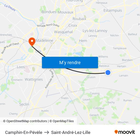 Camphin-En-Pévèle to Saint-André-Lez-Lille map