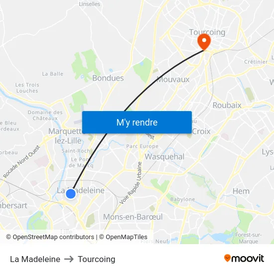 La Madeleine to Tourcoing map