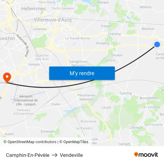 Camphin-En-Pévèle to Vendeville map