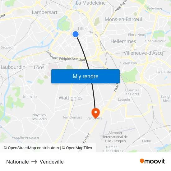 Nationale to Vendeville map