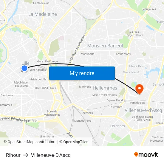 Rihour to Villeneuve-D'Ascq map
