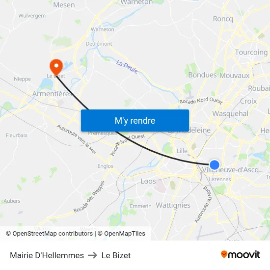 Mairie D'Hellemmes to Le Bizet map