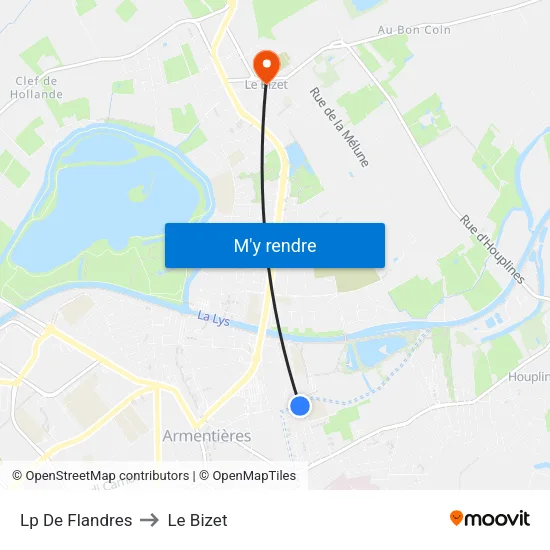 Lp De  Flandres to Le Bizet map