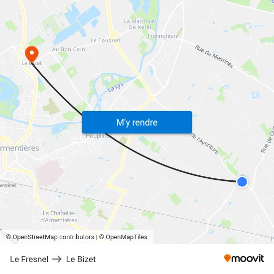 Le Fresnel to Le Bizet map
