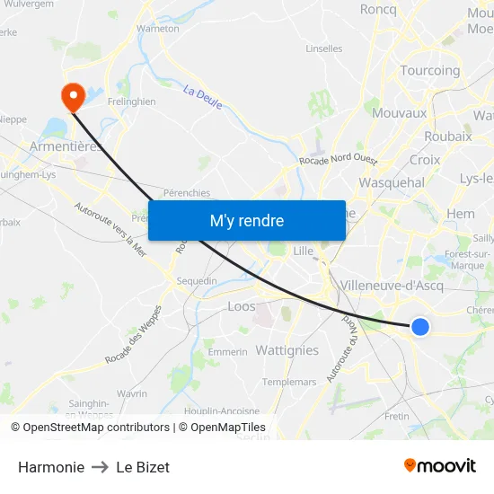 Harmonie to Le Bizet map