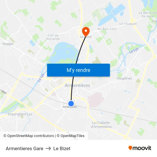 Armentieres Gare to Le Bizet map