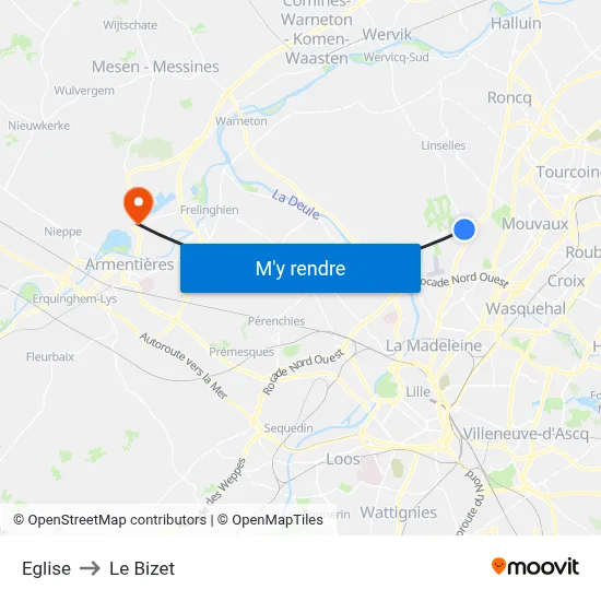 Eglise to Le Bizet map