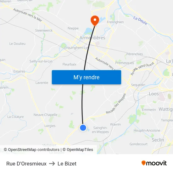 Rue D'Oresmieux to Le Bizet map