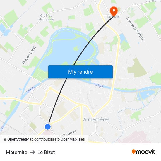 Maternite to Le Bizet map