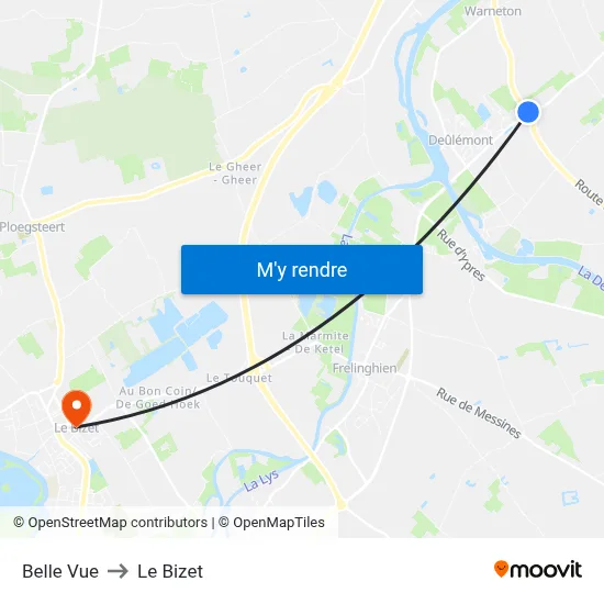 Belle Vue to Le Bizet map