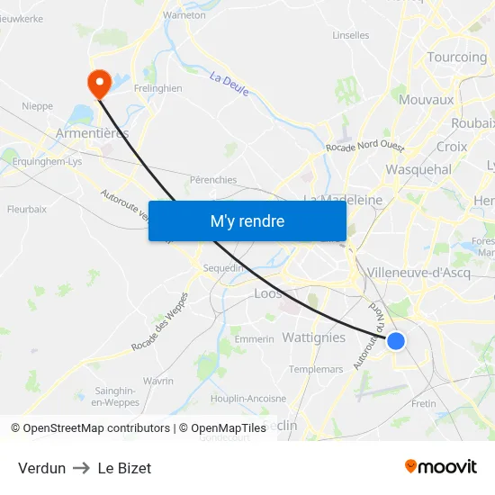 Verdun to Le Bizet map