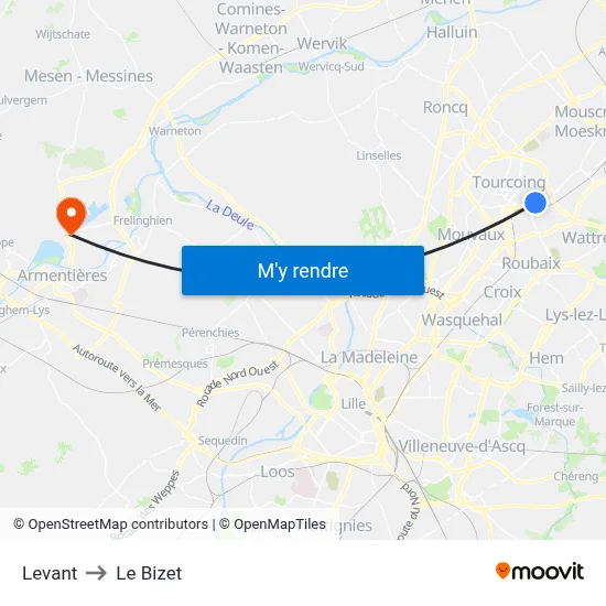 Levant to Le Bizet map