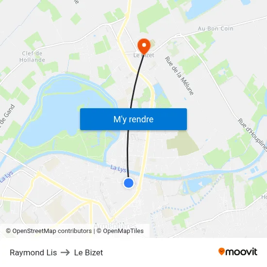 Raymond Lis to Le Bizet map