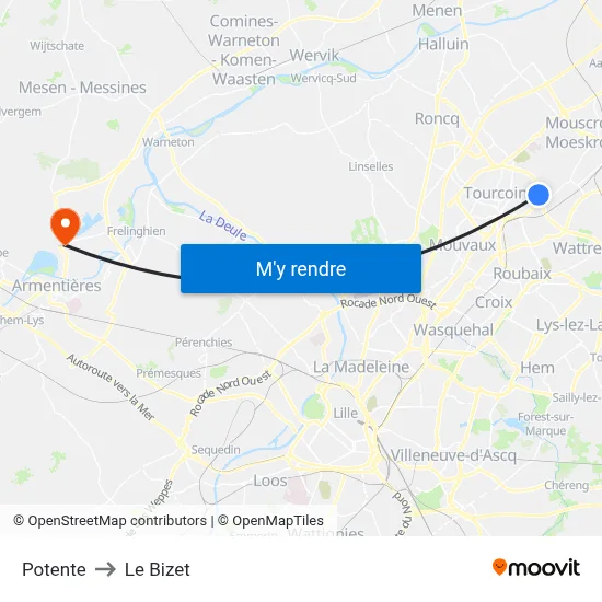 Potente to Le Bizet map