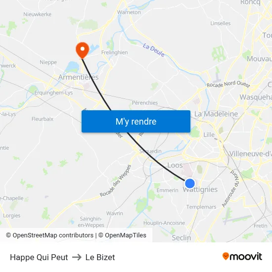 Happe Qui Peut to Le Bizet map