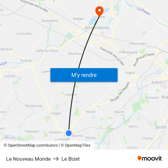 Le Nouveau Monde to Le Bizet map