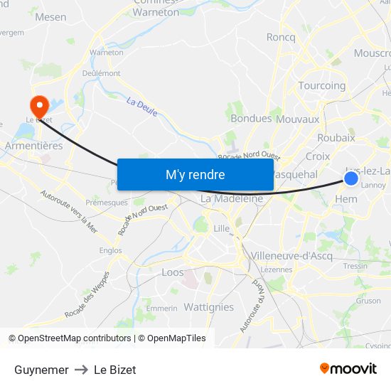 Guynemer to Le Bizet map