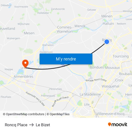 Roncq Place to Le Bizet map