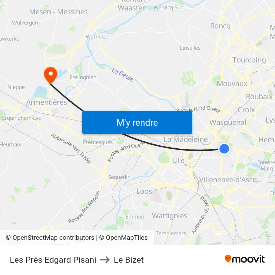 Les Prés Edgard Pisani to Le Bizet map