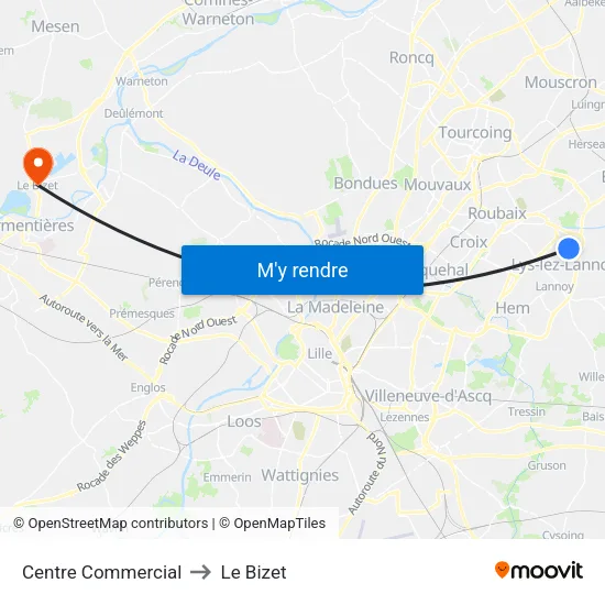 Centre Commercial to Le Bizet map