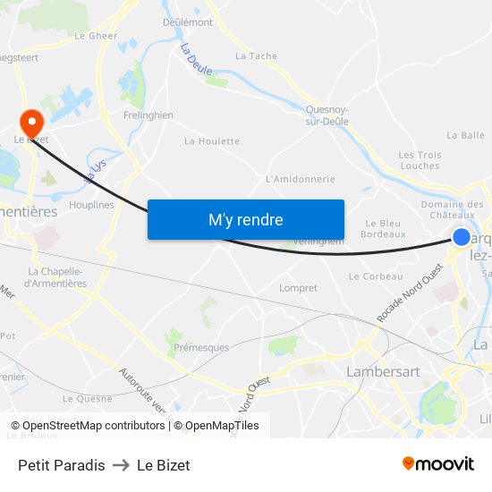 Petit Paradis to Le Bizet map
