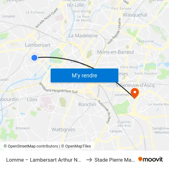 Lomme – Lambersart Arthur Notebart to Stade Pierre Mauroy map