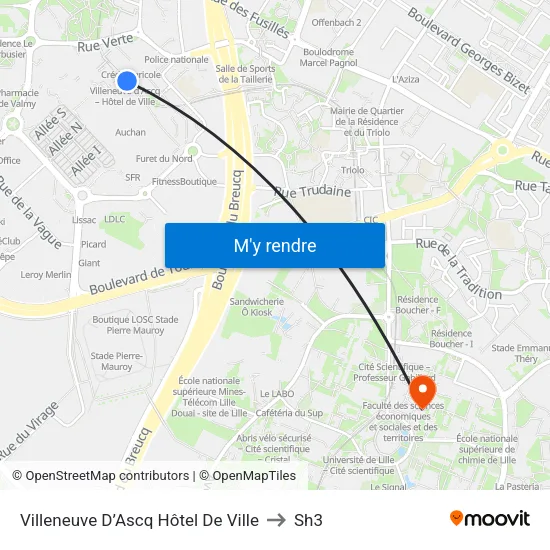 Villeneuve D’Ascq Hôtel De Ville to Sh3 map