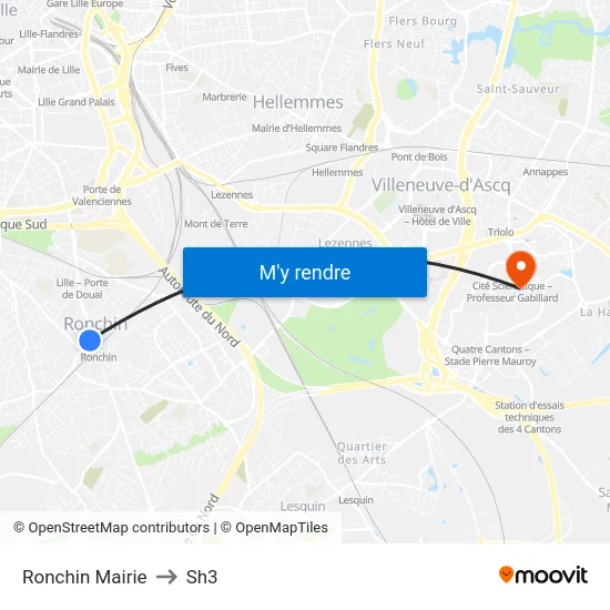 Ronchin Mairie to Sh3 map