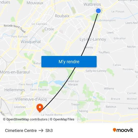 Cimetiere Centre to Sh3 map