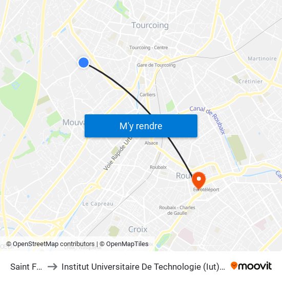 Saint Francois to Institut Universitaire De Technologie (Iut) - Site Rond-Point De L'Europe map