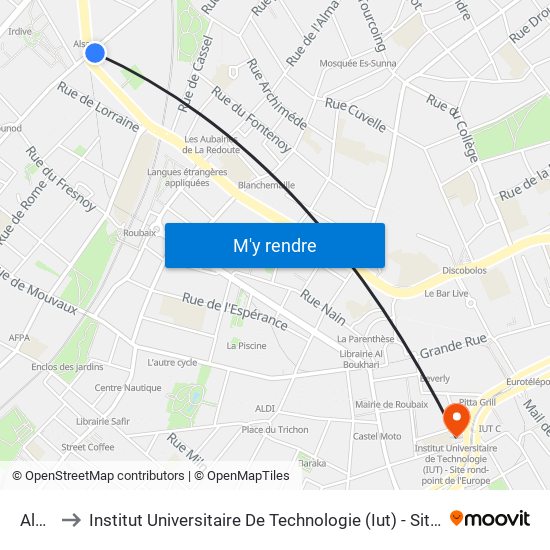 Alsace to Institut Universitaire De Technologie (Iut) - Site Rond-Point De L'Europe map