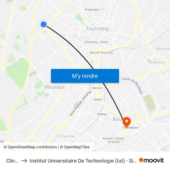 Clinquet to Institut Universitaire De Technologie (Iut) - Site Rond-Point De L'Europe map