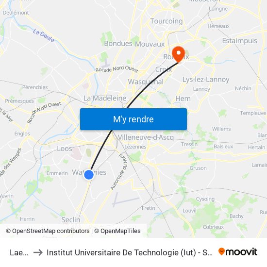 Laennec to Institut Universitaire De Technologie (Iut) - Site Rond-Point De L'Europe map