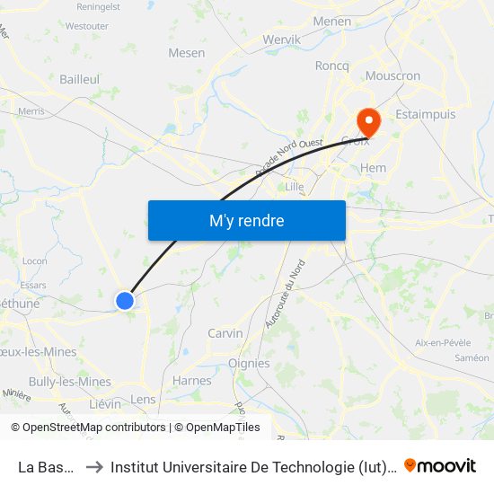 La Bassee Hdv to Institut Universitaire De Technologie (Iut) - Site Rond-Point De L'Europe map