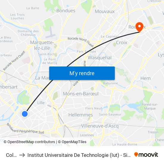 Colbert to Institut Universitaire De Technologie (Iut) - Site Rond-Point De L'Europe map