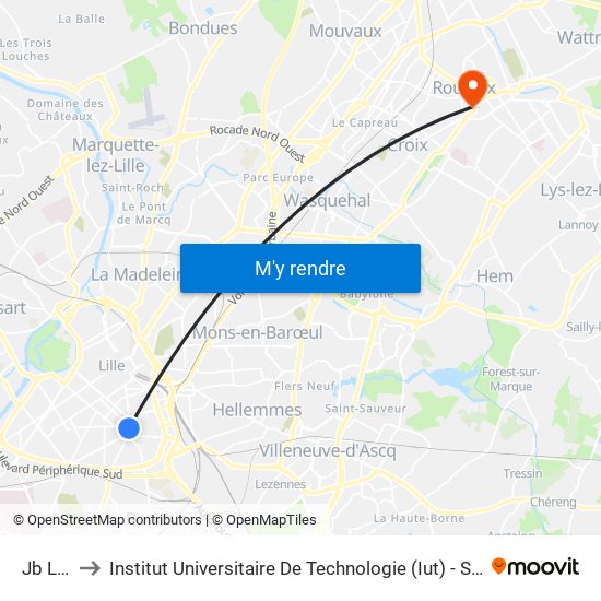 Jb Lebas to Institut Universitaire De Technologie (Iut) - Site Rond-Point De L'Europe map