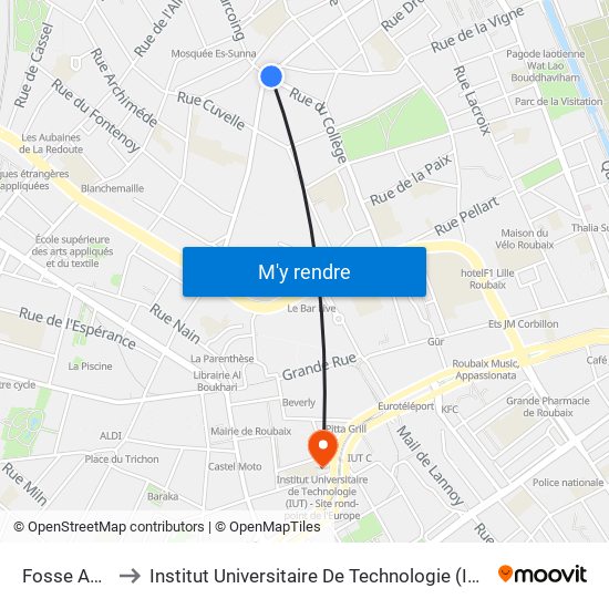 Fosse Aux Chenes to Institut Universitaire De Technologie (Iut) - Site Rond-Point De L'Europe map
