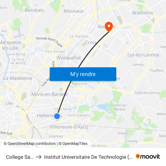 College Saint Exupery to Institut Universitaire De Technologie (Iut) - Site Rond-Point De L'Europe map