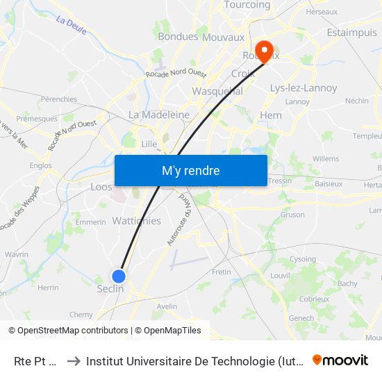 Rte Pt A Marcq to Institut Universitaire De Technologie (Iut) - Site Rond-Point De L'Europe map