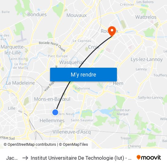 Jacquard to Institut Universitaire De Technologie (Iut) - Site Rond-Point De L'Europe map