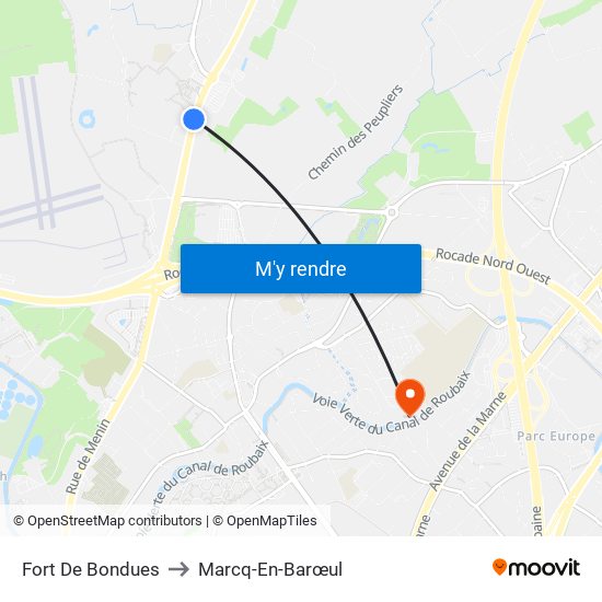 Fort De Bondues to Marcq-En-Barœul map