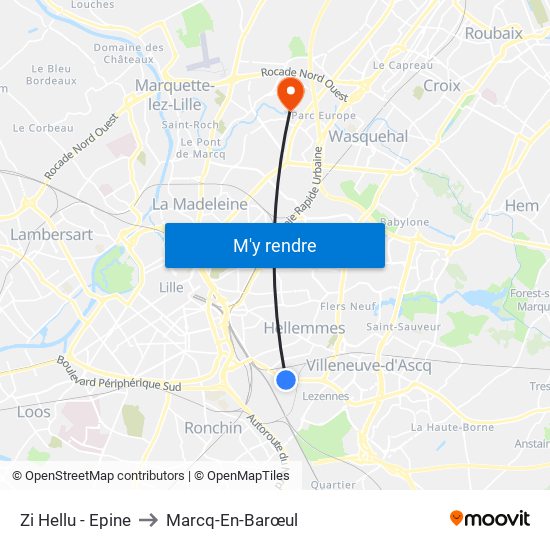 Zi Hellu - Epine to Marcq-En-Barœul map