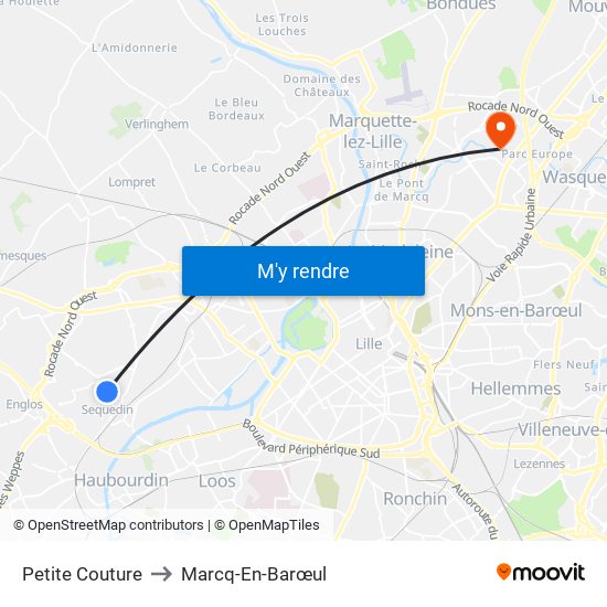 Petite Couture to Marcq-En-Barœul map