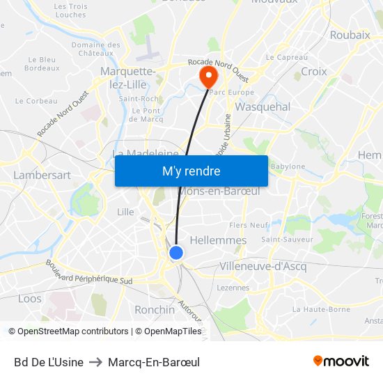 Bd De L'Usine to Marcq-En-Barœul map